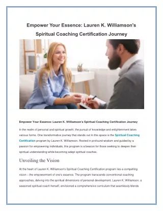 Empower Your Essence Lauren K. Williamson's Spiritual Coaching Certification Journey