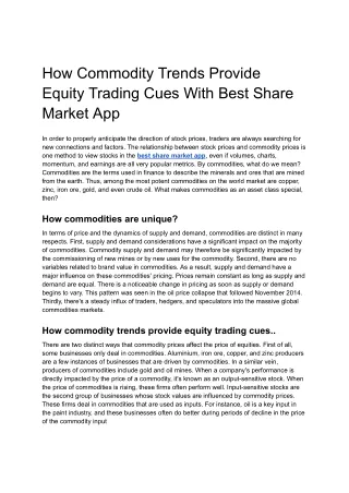 How Commodity Trends Provide Equity Trading Cues With Best Share Market App