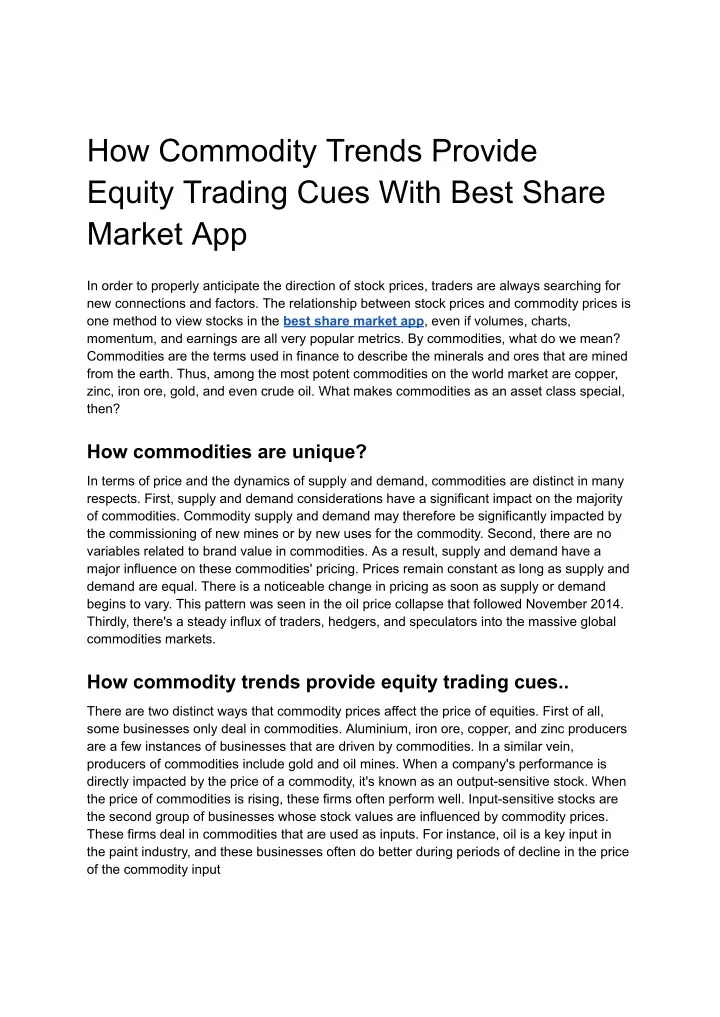 how commodity trends provide equity trading cues