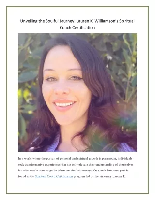 Unveiling the Soulful Journey Lauren K. Williamson’s Spiritual Coach Certification
