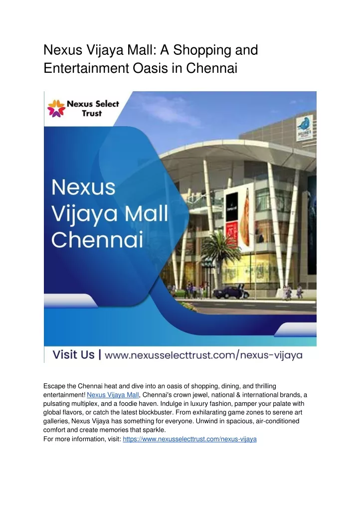nexus vijaya mall a shopping and entertainment oasis in chennai