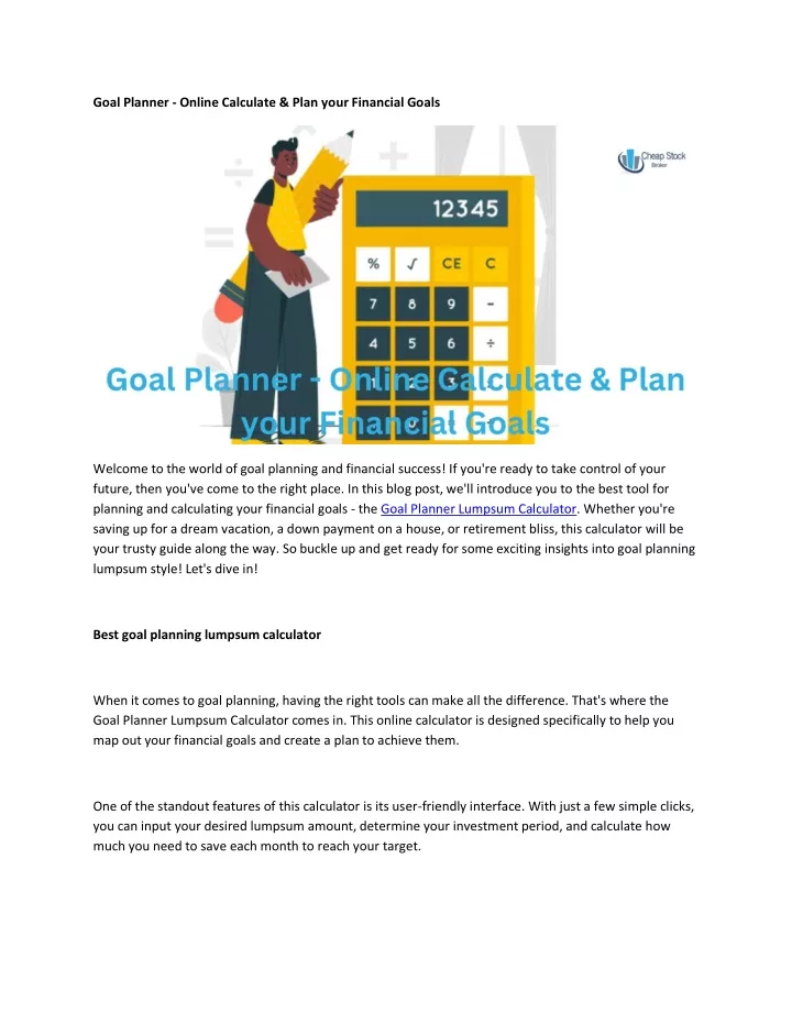 goal planner online calculate plan your financial