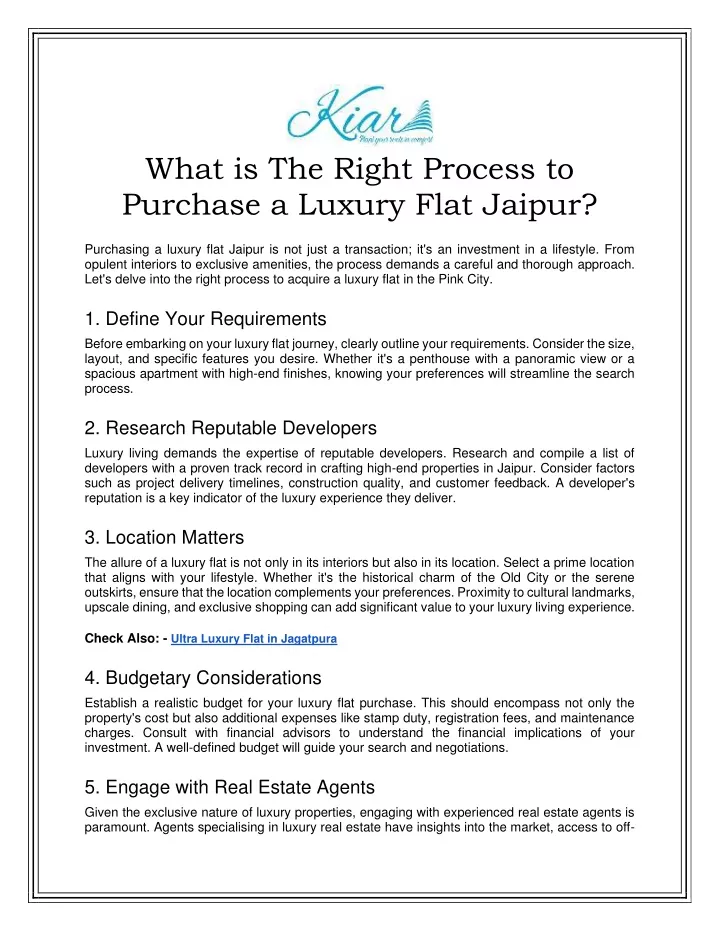 what is the right process to purchase a luxury