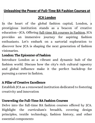 Unleashing the Power of Full-Time BA Fashion Courses at JCA London