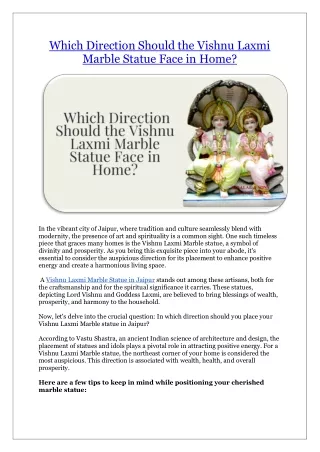 Which Direction Should the Vishnu Laxmi Marble Statue Face in Home