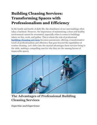 Building Cleaning Services: Elevating Spaces with Unmatched Professionalism