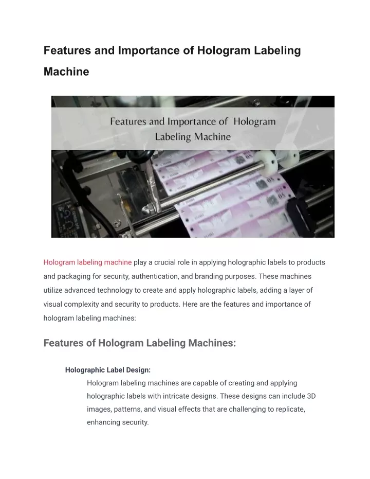 features and importance of hologram labeling