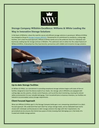 Storage Company Wiltshire Excellence