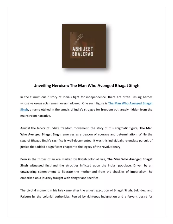 unveiling heroism the man who avenged bhagat singh