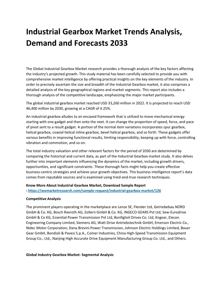 industrial gearbox market trends analysis demand