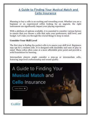 A Guide to Finding Your Musical Match and Cello Insurance