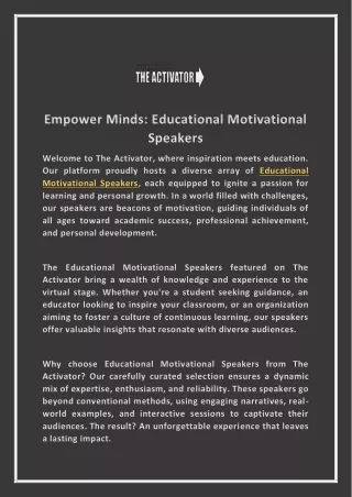 Empower Minds: Educational Motivational Speakers