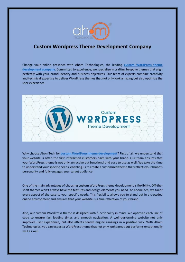 custom wordpress theme development company