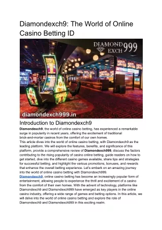 Diamondexch9_ The World of Online Casino Betting