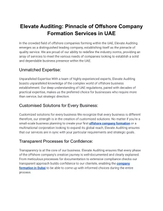 Elevate Auditing_ Pinnacle of Offshore Company Formation Services in UAE