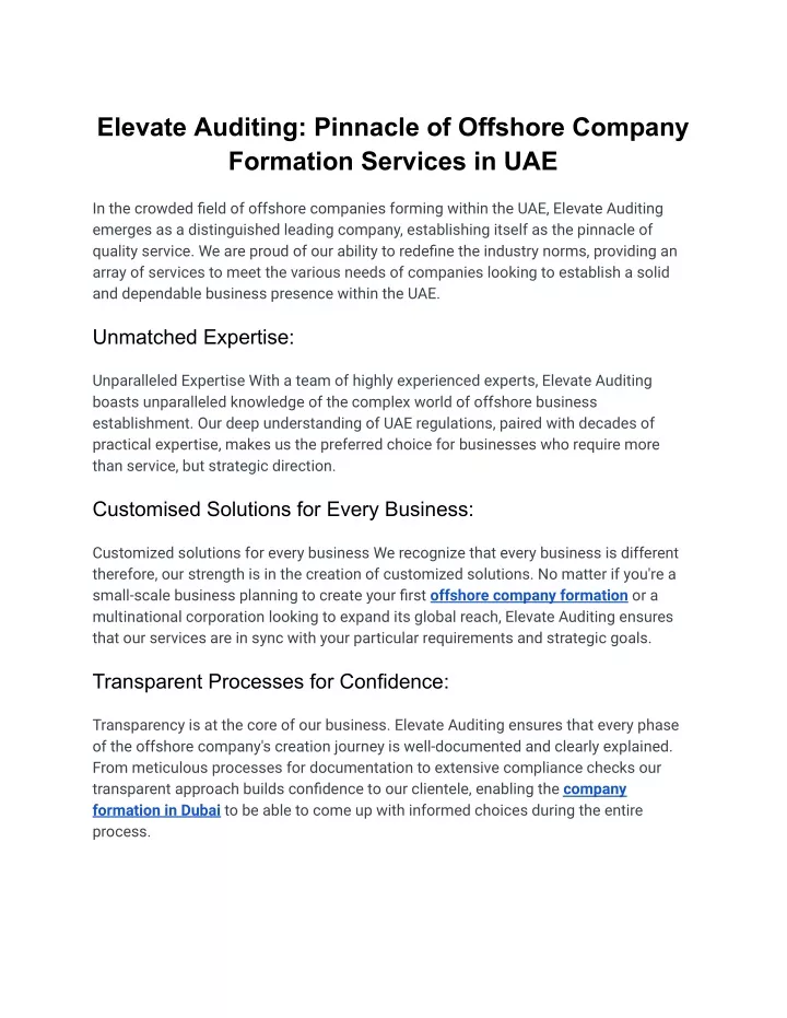 elevate auditing pinnacle of offshore company