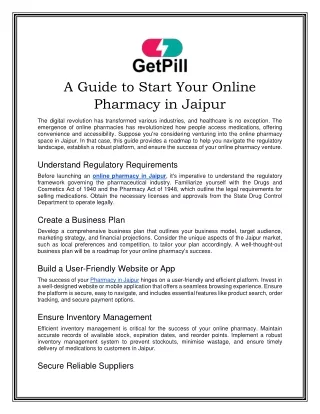 A Guide to Start Your Online Pharmacy in Jaipur