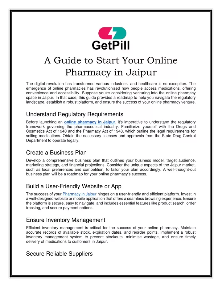 a guide to start your online pharmacy in jaipur