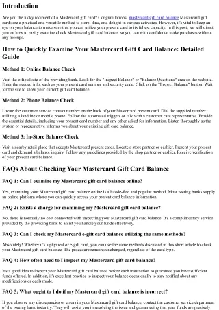 How to Easily Examine Check Mastercard Gift Card Balance