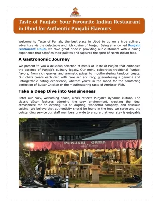 Taste of Punjab: Your Favourite Indian Restaurant in Ubud for Authentic Punjabi
