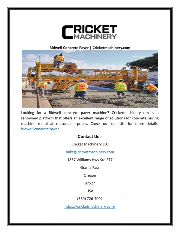 bidwell concrete paver cricketmachinery com