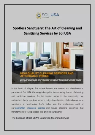 Spotless Sanctuary: The Art of Cleaning and Sanitizing Services by Sol USA