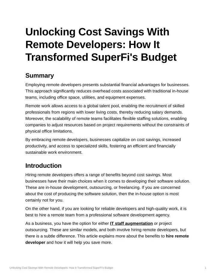 unlocking cost savings with remote developers