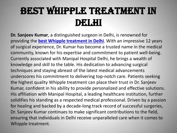 best whipple treatment in delhi