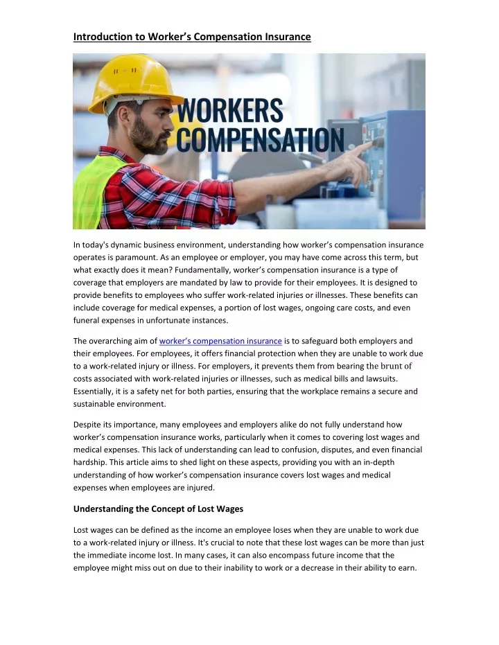 introduction to worker s compensation insurance