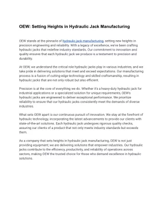 OEW Setting Heights in Hydraulic Jack Manufacturing