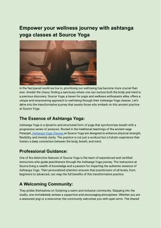 Empower your wellness journey with ashtanga yoga classes at Source Yoga