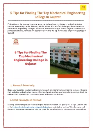 5 Tips for Finding The Top Mechanical Engineering College in Gujarat