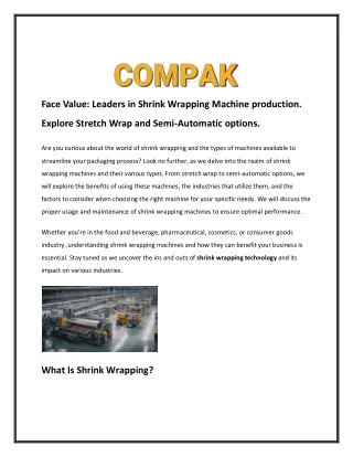 Face Value Leaders in Shrink Wrapping Machine production. Explore Stretch Wrap and Semi-Automatic options. (1)
