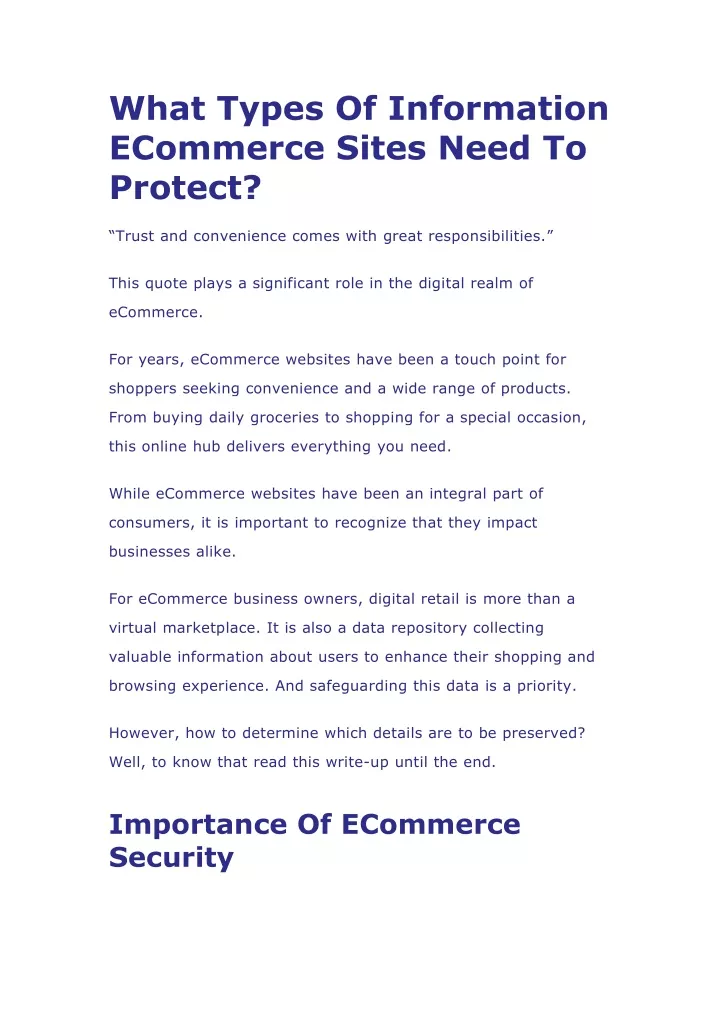 what types of information ecommerce sites need