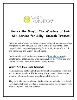 Unlock the Magic The Wonders of Hair Silk Serums for Silky, Smooth Tresses