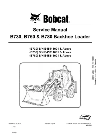 Bobcat B750 Backhoe Loader Service Repair Manual (SN B45211001 and Above)
