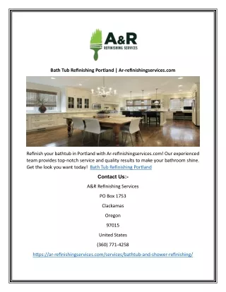 Bath Tub Refinishing Portland | Ar-refinishingservices.com