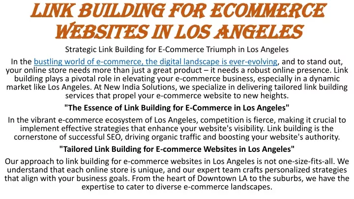 link building for ecommerce websites in los angeles