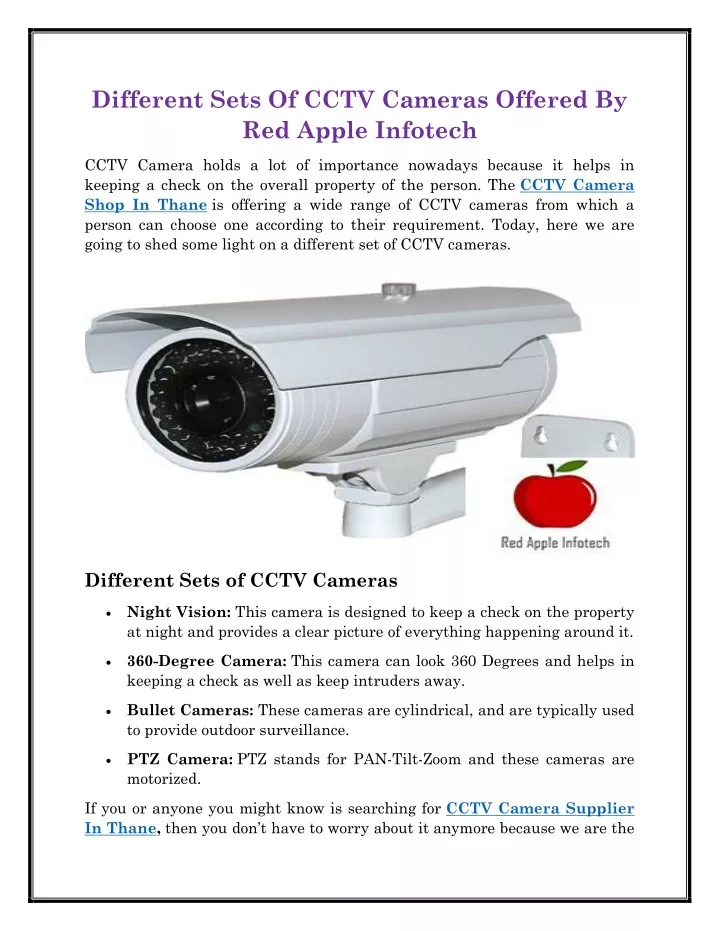 different sets of cctv cameras offered