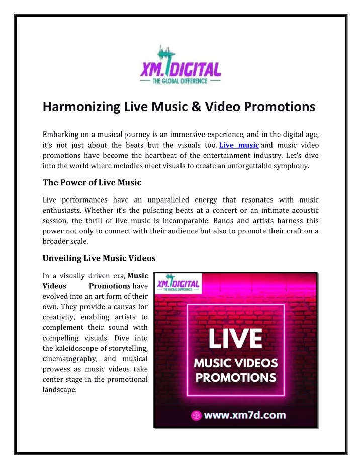 harmonizing live music video promotions embarking