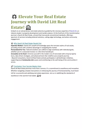 Beyond Boundaries: David Litt Real Estate Redefines Your Real Estate Experience