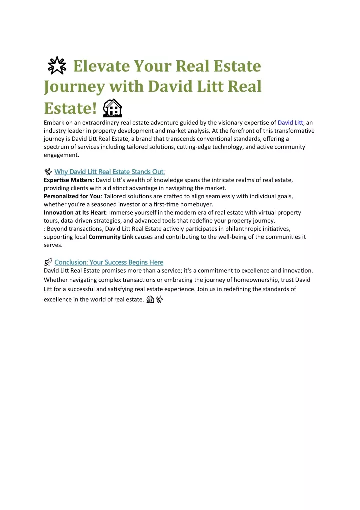 elevate your real estate journey with david litt