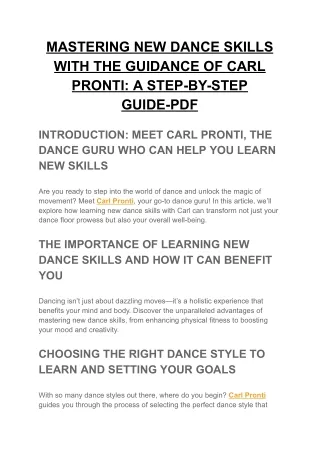 MASTERING NEW DANCE SKILLS WITH THE GUIDANCE OF CARL PRONTI A STEP-BY-STEP GUIDE-PDF