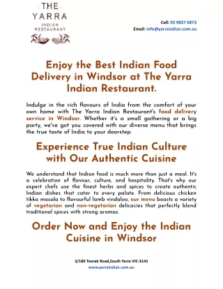Enjoy the Best Indian Food Delivery in Windsor at The Yarra Indian Restaurant
