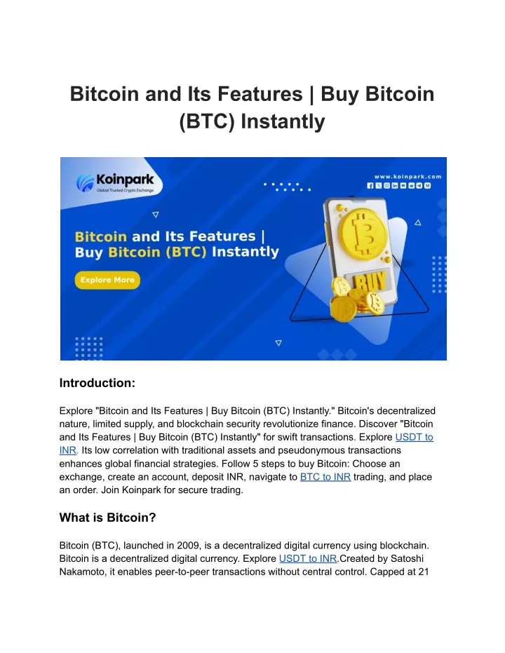 bitcoin and its features buy bitcoin btc instantly