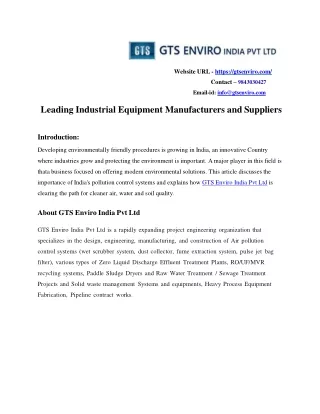 GTS Enviro India Pvt Ltd-Industrial Machinery Manufacturers