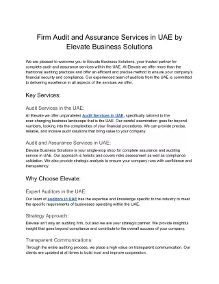 Firm Audit and Assurance Services in UAE by Elevate Business Solutions