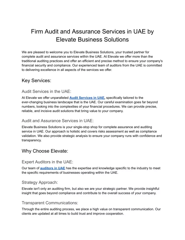 firm audit and assurance services