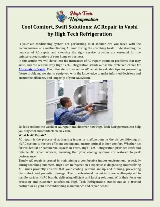 Cool Comfort, Swift Solutions AC Repair in Vashi by High Tech Refrigeration