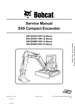 Bobcat E45 Compact Excavator Service Repair Manual (SN B3NR11001 and Above)